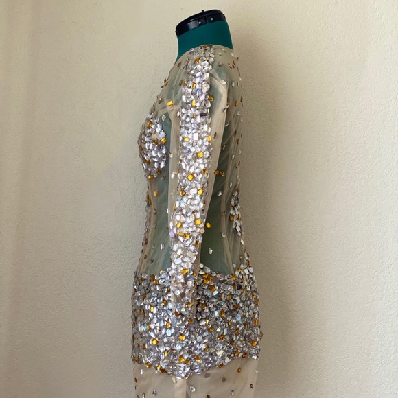 SOLD Beige Nude Sheer Crystal Dress Size M/L - Picture 7 of 8